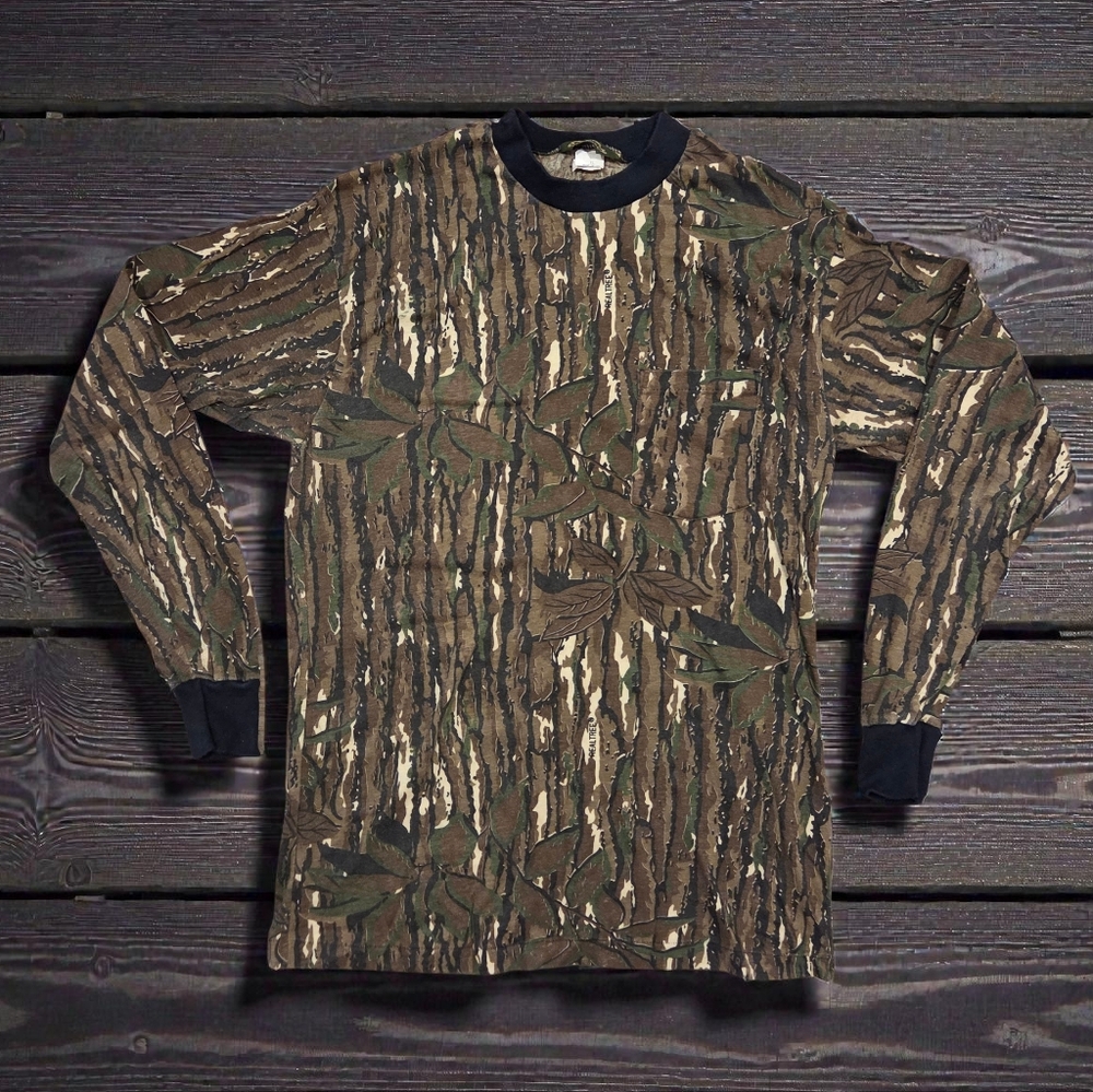 Vtg Spartan Realtree Camo Shirt Long Sleeve Ringer Pocket XL USA Single Stitch
